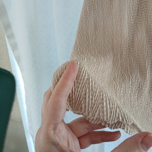 Tan Short Sleeve Crinkle Textured Stretch Blouse Short Sleeved 1X - Picture 4 of 7